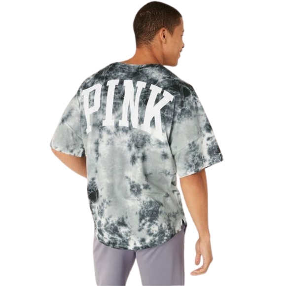 VICTORIA'S SECRET PINK- Grey Oasis Tie Dye Varsity Short Sleeve - Medium- Unisex - Picture 6 of 9